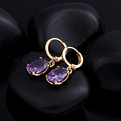 Real 18K Gold Plated Hot Trends Oval Brass Rhinestone Dangle Hoop Earrings&nbsp;EJEW-EE0001-122F