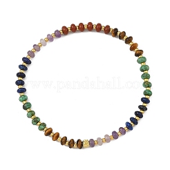 Natural Red Jasper & Tiger Eye & Amethyst & Sesame Jasper & Lapis Lazuli Rondelle Beads Stretch Bracelets for Women&nbsp;BJEW-JB14235-03