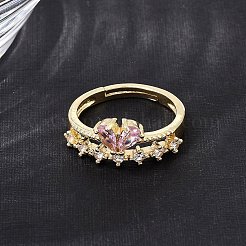 Brass Micro Pave Cubic Zirconia Cuff Open Rings&nbsp;CU-CBA5C10-07G
