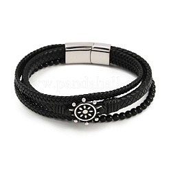 Microfiber Leather & Glass Multi-strand Bracelets for Men Women&nbsp;BJEW-H631-04A-AS