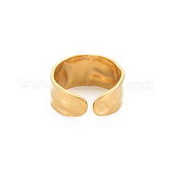 Ion Plating(IP) 304 Stainless Steel Hammered Flat Open Cuff Ring for Women&nbsp;RJEW-S405-231G