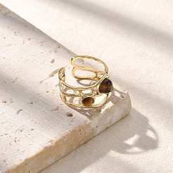 Natural Tiger Eye Finger Rings&nbsp;STAS-Z112-05G-03