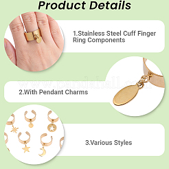 8Pcs 304 Stainless Steel Open Cuff Finger Ring&nbsp;RJEW-SC00004