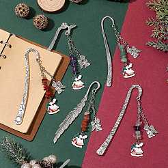 5Pcs 5 Styles Christmas House & Angel Alloy Pendant Bookmarks&nbsp;AJEW-JK00341