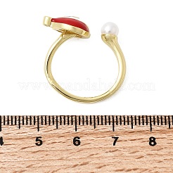 Christmas Brass Micro Pave Cubic Zirconia Enamel Cuff Rings for Women&nbsp;RJEW-L336-02G