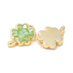 Rack Plating Brass & Shell Clover Charms with Epoxy Resin&nbsp;KK-K380-01G