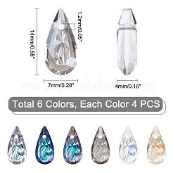 24Pcs 6 Colors Embossed Glass Rhinestone Pendants&nbsp;GLAA-PH0001-44