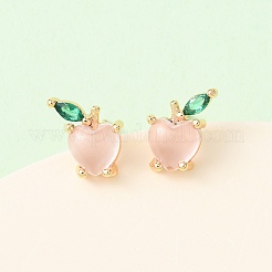 Brass Micro Pave Cubic Zirconia Apple Stud Earrings&nbsp;EJEW-L278-04G