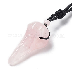 Natural Rose Quartz Plague Doctor Pendant Necklace with Nylon Rope&nbsp;NJEW-H009-01-04