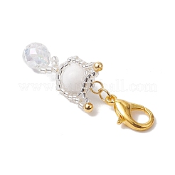 Natural Mashan Jade & Glass Seed Beaded Cat Pendant Decoration&nbsp;HJEW-MZ00157-01