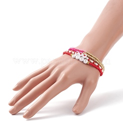 4Pcs 4 Style Heart & Word Kiss Plastic Beaded Stretch Bracelets Set&nbsp;BJEW-JB08699