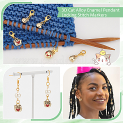 3D Cat Alloy Enamel Pendant Locking Stitch Markers&nbsp;HJEW-AB00554