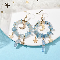 Natural Aquamarine Chip & Dyed Quartz Crystal Beaded Ring Dangle Earrings&nbsp;EJEW-TA00357-01