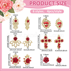24Pcs 6 Styles Alloy Rhinestone Pendants&nbsp;ENAM-PH0003-27
