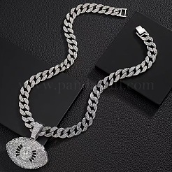 Zinc Alloy Full Crystal Rhinestone with Enamel Black Evil Eye Pendant Cuban Link Chain Necklaces for Men&nbsp;FS-WG3C954-02