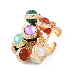 Synthetic Gemstone & Resin & Plastic Imitation Pearl Charms Finger Rings for Women&nbsp;RJEW-Z047-03G-1