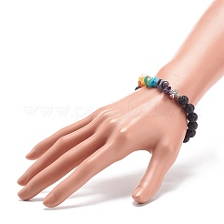 Natural Lava Rock & Gemstone Chips Stretch Bracelet with Alloy Cross&nbsp;BJEW-JB08583-01