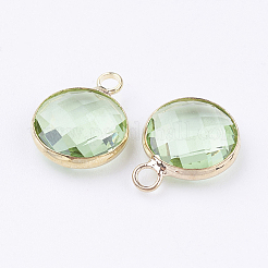 Golden Tone Brass Glass Flat Round Pendants&nbsp;GLAA-M003-E-06G