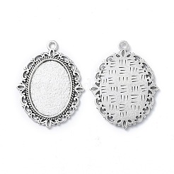 Tibetan Style Antique Silver Alloy Flat Oval Pendant Cabochon Settings&nbsp;X-TIBEP-M022-20AS