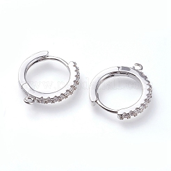 Brass Micro Pave Cubic Zirconia Huggie Hoop Earring Findings&nbsp;ZIRC-G156-07P