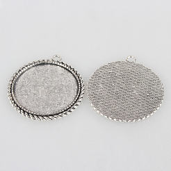 Tibetan Style Alloy Pendant Cabochon Settings&nbsp;X-TIBEP-N003-66AS