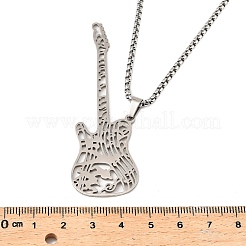 201 Stainless Steel Hollow Guitar Pendant Box Chain Necklaces&nbsp;NJEW-M086-03P