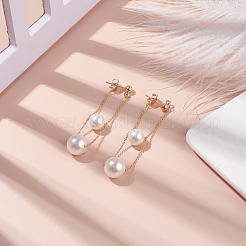 Round Shell Beads with Long Chain Tassel Dangle Stud Earrings&nbsp;EJEW-TA00092