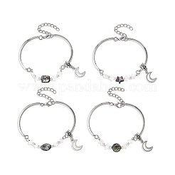 Natural Paua Shell & Star Freshwater Shell Link Bracelets&nbsp;BJEW-JB14326