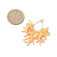 Glass Seed Beaded Imitation Coral Pendants&nbsp;PALLOY-MZ00938-04