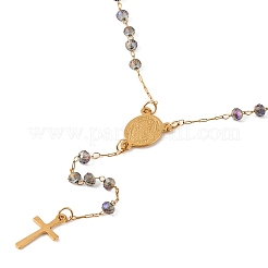 Ion Plating(IP) Crucifix Cross 304 Stainless Steel Rosary Bead Necklaces&nbsp;NJEW-M075-04G-02