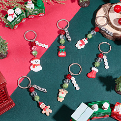 6Pcs 6 Styles Christmas Theme Opaque Resin Keychains&nbsp;KEYC-SP0001-54