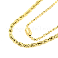 Ion Plating(IP) 304 Stainless Steel Pave Clear Cubic Zirconia Column Double Layer Necklaces&nbsp;NJEW-S426-02G