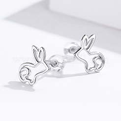 Anti-Tarnish Rhodium Plated 925 Sterling Silver Bunny Stud Earrings&nbsp;EJEW-FF0009-08P