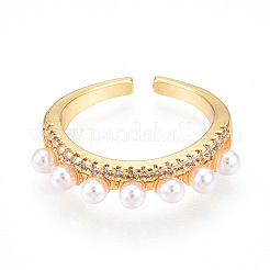 Brass Micro Pave Clear Cubic Zirconia Cuff Rings for Women&nbsp;KK-T074-11G