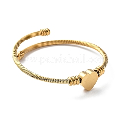 304 Stainless Steel Cuff Bangle with 201 Stainless Steel Heart Beaded&nbsp;BJEW-Z014-01G