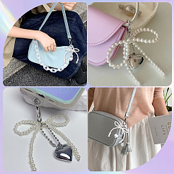 2Pcs 2 Styles Heart & Bowknot Acrylic Imitation Pearls Pendant Decorations&nbsp;HJEW-BBC0001-04