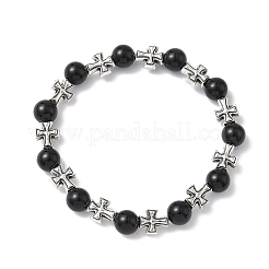 Natural Black Onyx Round Beads Stretch Bracelets&nbsp;BJEW-JB12343-01