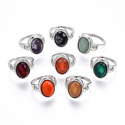 Natural Mixed Gemstone Oval Finger Rings&nbsp;RJEW-N044-03