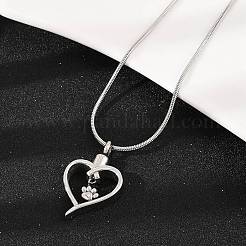 304 Stainless Steel Heart with Paw Print Pendant Pet Urn Ashes Necklaces&nbsp;LS-NJEW-S455-04P