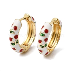 Cherry Pattern Brass Enamel Hoop Earrings&nbsp;EJEW-G471-01G-01