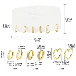 3Pairs 3 Style Clear Cubic Zirconia Heart & Rectangle & Ring Hoop Earrings&nbsp;EJEW-YW0001-05