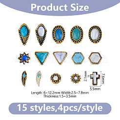 60Pcs 15 Styles Alloy Resin Cabochons&nbsp;MRMJ-DC0001-22