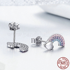 Rhodium Plated 925 Sterling Silver Cubic Zirconia Stud Earrings&nbsp;EJEW-FF0011-02