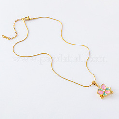 3Pcs Vintage Stainless Steel Pearl Pink Flower Pendant Necklaces for Women&nbsp;LD7862