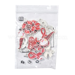 14Pcs 6 Styles No To Drugs Red Awareness Ribbon Theme Alloy Enamel Pendants&nbsp;ENAM-FS0003-47