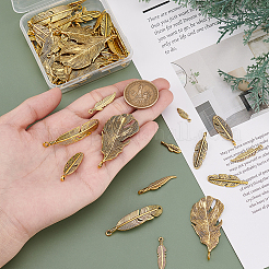64pcs 8 styles Tibetan Style Alloy Feather Pendants&nbsp;FIND-PH0022-52AG