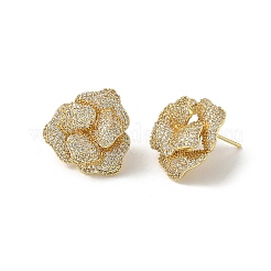 Camellia Flower Brass & Clear Cubic Zirconia Stud Earrings&nbsp;KK-CBA36A2-01G
