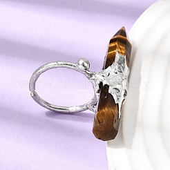 Natural Tiger Eye & Brass Cuff Rings for Women&nbsp;RJEW-G374-01P-11