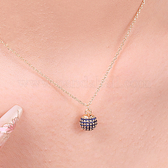 Brass Micro Pave Cubic Zirconia Round Sphere Pendant Necklaces for Women&nbsp;FS-WG329D2-04