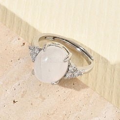 Brass Micro Pave Cubic Zirconia with Natural Quartz Crystal Cuff Open Rings&nbsp;RJEW-T035-01P-G